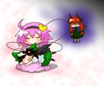  animal_ears black_hair bow braid cat_ears cat_tail chaotic_dragon envy hair_bow hair_ribbon hairband heart jealous kaenbyou_rin komeiji_satori long_hair multiple_girls multiple_tails pink_hair red_eyes red_hair reiuji_utsuho ribbon short_hair tail third_eye touhou twin_braids twintails wings 