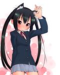  animal_ears bad_id bad_pixiv_id black_hair blush brown_eyes cat_ears k-on! kogaku_kazuya long_hair nakano_azusa neck_ribbon red_ribbon ribbon school_uniform solo twintails 