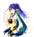  bad_id bad_pixiv_id baul blue_hair breasts judith large_breasts long_hair midriff otogikou pointy_ears ponytail red_eyes smile tales_of_(series) tales_of_vesperia white_background 