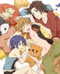  aqua_(kingdom_hearts) bad_id bad_pixiv_id blonde_hair blue_eyes blue_hair brown_hair donald_duck kingdom_hearts kingdom_hearts_birth_by_sleep laughing lying multiple_boys pillow smile stuffed_animal stuffed_toy teddy_bear terra_(kingdom_hearts) ventus yuukari 