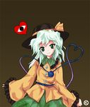  alphes_(style) eyes green_eyes hat hat_ribbon heart heart_of_string kaoru_(gensou_yuugen-an) komeiji_koishi parody ribbon simple_background solo style_parody third_eye touhou white_hair wide_sleeves 