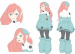  angry bad_id bad_pixiv_id blue_eyes character_sheet copyright_request flat_color highres multiple_views pantyhose red_hair simple_background suehiro turnaround 