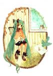  ahoge aqua_eyes aqua_hair bad_id bad_pixiv_id bird boots bow cat chair cross-laced_footwear envelope hair_bow hatsune_miku highres kashiwaba_hisano letter long_hair open_mouth pantyhose pom_pom_(clothes) shoes sitting skirt solo twintails very_long_hair vocaloid 
