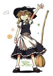  blonde_hair braid broom closed_eyes grin kirisame_marisa mary_janes mini-hakkero nightea shoes smile solo touhou waving wrist_cuffs 