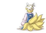  animal_ears animated animated_gif blonde_hair blue_eyes brown_hair cat_ears chen dragon_ball dragon_ball_z fox_tail hat looking_back md5_mismatch multiple_girls multiple_tails orange_eyes parody short_hair sitting smile tail taishi_(moriverine) touhou yakumo_ran 