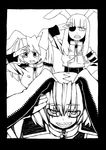  animal_ears armband bad_id bad_pixiv_id bunny_ears chiester00 chiester410 chiester45 chiester_sisters eyepatch greyscale grin monochrome multiple_girls smile umineko_no_naku_koro_ni yaza 