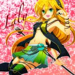  aoizuki_yuzu aqua_eyes blonde_hair boots cable headphones lily_(vocaloid) long_hair microphone microphone_stand midriff navel skirt smile solo sparkle thigh_boots thighhighs vocaloid zettai_ryouiki 