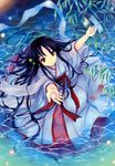  absurdres akino_subaru black_hair hair_ornament highres japanese_clothes kimono long_hair original outstretched_arms red_eyes solo submerged tanabata very_long_hair water 
