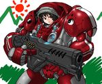  bad_id bad_pixiv_id black_hair crossover gun hakurei_reimu power_armor red_eyes rotamo solo starcraft terran_marine touhou weapon yin_yang 