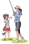  animal_ears black_hair brown_hair caddy cat_ears cat_tail chen golf golf_club hat miyazato_ai multiple_girls multiple_tails open_mouth pun real_life simple_background standing sunglasses tail taishi_(moriverine) touhou 