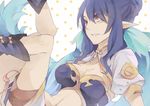  bad_id bad_pixiv_id blue_hair boots breasts judith long_hair medium_breasts midriff navel pointy_ears polka_dot polka_dot_background red_eyes shigetake_(buroira) solo tales_of_(series) tales_of_vesperia white_background 