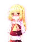  bad_id bad_pixiv_id blonde_hair blush crying crying_with_eyes_open flandre_scarlet messy_hair no_hat no_headwear orange_eyes ponytail riichu side_ponytail solo tears touhou wavy_mouth 
