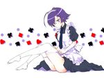  antenna_hair apron bad_id bad_pixiv_id blue_eyes club_(shape) diamond_(shape) dounimo dress frills glasses heart kiriki_alice maid necktie ookami-san purple_hair solo spade_(shape) thighhighs 