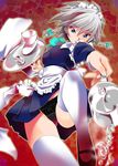  black_panties blue_eyes braid izayoi_sakuya kanoe maid maid_headdress panties short_hair silver_hair solo thighhighs touhou twin_braids underwear 