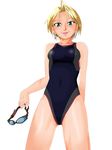  amagin bad_id bad_pixiv_id blonde_hair competition_swimsuit goggles green_eyes king_(snk) one-piece_swimsuit ryuuko_no_ken short_hair solo swimsuit the_king_of_fighters 