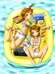  bikini boombox butt_crack fishing futami_ami futami_mami idolmaster idolmaster_(classic) idolmaster_1 inflatable_raft k_tamagawa magazine multiple_girls nonowa siblings swimsuit twins 