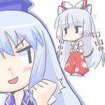  animal_ears blood blue_hair blush cat_ears cat_tail chibi fujiwara_no_mokou hat kamishirasawa_keine long_hair lowres multiple_girls non-web_source nosebleed silver_hair tail touhou very_long_hair 