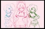  blossom_(ppg) blossomppg border breasts bubbles_(ppg) buttercup_(ppg) choker cleavage gradient large_breasts medium_breasts monochrome multiple_girls octi pink_background powerpuff_girls watermark 
