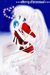 blue_eyes blush christmas elbow_gloves gloves long_hair nekomiya_nao original solo thighhighs white_gloves white_hair 