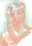  camisole copyright_request dark_skin flat_chest green_eyes panties silver_hair solo thighhighs twintails underwear zenkou 