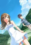  1girl bad_id bad_pixiv_id brown_eyes brown_hair day dress highres koiso_kenji nishiwaki shinohara_natsuki sky summer_wars 