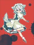  animal_ears apron blue_eyes dog_ears dog_tail hairband izayoi_sakuya kemonomimi_mode maid ribbon sanzenhatsuka short_hair silver_hair solo tail touhou 