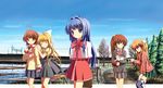  air bad_id bad_pixiv_id blonde_hair bow cat clannad company_connection crossover furukawa_nagisa hikarizaka_private_high_school_uniform kamio_misuzu kanon key_(company) kuroi_hitsuji little_busters! minase_nayuki multiple_girls natsume_rin ootori_chihaya pink_bow red_skirt rewrite school_uniform skirt 