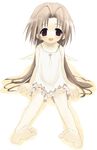  :d barefoot brown_hair dress feet full_body jewelry long_hair looking_at_viewer necklace open_mouth pendant phorni_(symphonic_rain) shiro_(octet) simple_background smile solo symphonic_rain very_long_hair white_background white_dress 