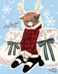  antlers blue_eyes brown_hair christmas original solo thighhighs yatosaki_haru 
