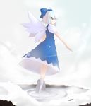  blue_eyes blue_hair bow cirno dress expressionless hair_bow puffy_sleeves shin_(new) shoes short_hair solo touhou wings 