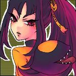  black_hair costume fangs gen_3_pokemon lowres mawile non-web_source personification pokemon ponytail red_eyes solo tongue 