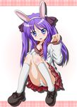  animal_ears ass bunny_ears highres hiiragi_kagami lucky_star panties pantyshot pleated_skirt purple_hair ryouou_school_uniform school_uniform serafuku skirt solo takumi_(rozen_garten) underwear 