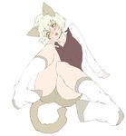  androgynous animal_ears bike_shorts blonde_hair blush cat_ears hunter_x_hunter miwa_hitomi neferpitou open_mouth short_hair sitting socks solo sweater_vest tail vest wavy_hair yellow_eyes 