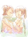  brown_hair futami_ami futami_mami grin idolmaster idolmaster_(classic) long_hair multiple_girls scarf siblings side_ponytail smile twins yae_(mono110) 