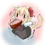  animal_ears blush cat_ears cat_tail chibi food food_in_mouth hair_ribbon hoshizuki_(seigetsu) meat mouth_hold necktie outstretched_arms purumia ribbon rumia skirt skirt_set solo tail touhou trembling |_| 