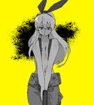  big_boss big_boss_(cosplay) cosplay ikuyoan kantai_collection long_hair metal_gear_(series) metal_gear_solid monochrome naked_suspenders shimakaze_(kantai_collection) suspenders 