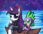  aurora-chiaro beret blue_eyes boat cat_eyes clothing couple dragon duo equine fangs female feral friendship_is_magic green_eyes hair hat horn horse male mammal my_little_pony night pony purple_hair rarity_(mlp) slit_pupils spike_(mlp) stars unicorn water 