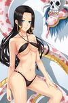  bikini black_hair blue_eyes boa_hancock breasts earrings jewelry lips long_hair medium_breasts navel one_piece salome_(one_piece) skull snake snake_earrings solo_focus swimsuit underboob vanilla_(3304521) 