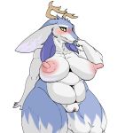  2016 5_fingers aliasing alpha_channel anthro belly big_breasts big_thighs blue_hair blush breasts dante-feline deep_navel digital_media_(artwork) erect_nipples female hair horn hybrid jackalope lagomorph long_nipples mammal navel nipples nude nuvi oekaki overweight overweight_female sergal shy slightly_chubby solo teats thick_thighs voluptuous wide_hips yellow_eyes 