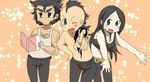  1girl 2boys black_eyes black_hair blue_eyes book daken family father_and_son green_eyes marvel multiple_boys parody simple_background wolverine x-23 x-men 