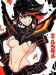  azusa_(hws) blue_eyes breasts drawr grin kill_la_kill large_breasts matoi_ryuuko multicolored_hair navel revealing_clothes senketsu short_hair smile solo two-tone_hair 