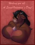  big_breasts black_hair bovine breasts brown_body bust cupcake female hair holidays huge_breasts looking_at_viewer mammal nemara_snowstripe no_nipples nude orange_eyes quisty solo tauren valentine&#039;s_day valentine's_day video_games warcraft world_of_warcraft 