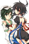  asymmetrical_wings black_hair black_legwear dress fang green_eyes green_hair hat highres houjuu_nue multiple_girls murasa_minamitsu natsume_(iravati-4u) open_mouth pointy_ears red_eyes sailor sailor_collar sailor_hat short_hair smile thighhighs touhou wings 