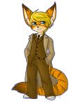 blonde_hair chibi clothed clothing cosplay doctor eyewear feline glasses hair leoian male standing tiger up who 
