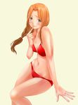  bikini braid brown_eyes gradient_hair katayama_makoto long_hair multicolored_hair orange_hair original solo swimsuit 