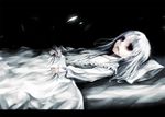  blanket blood blood_on_face commentary_request darkness el_(sound_horizon) elysion lastdark long_hair long_sleeves lying nightgown on_back on_bed red_eyes silver_hair solo sound_horizon 