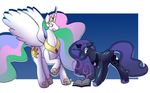  angry blue_body blue_eyes book crown cutie_mark duo equine female feral friendship_is_magic hair horn horse inflatable mammal multi-colored_hair my_little_pony pony princess_celestia_(mlp) princess_luna_(mlp) rawr_(artist) white_body winged_unicorn wings 