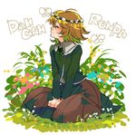  brown_hair danganronpa danganronpa_1 flower fujisaki_chihiro kyouichi male_focus otoko_no_ko sitting smile solo 