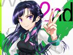  bad_id bad_pixiv_id dokiyuri half_updo highres hime_cut kakumeiki_valvrave long_hair purple_eyes rukino_saki solo v 