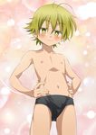  1boy blonde_hair blush briefs bulge child kiriya_gymno male male_focus moriumi_tomo school_boys! solo speedo standing swim_briefs underwear yellow_eyes 